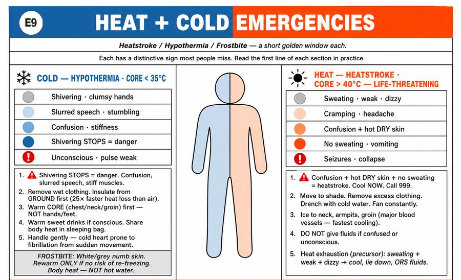 Hypothermia and Heatstroke: Recognise, Treat, and What's Forbidden